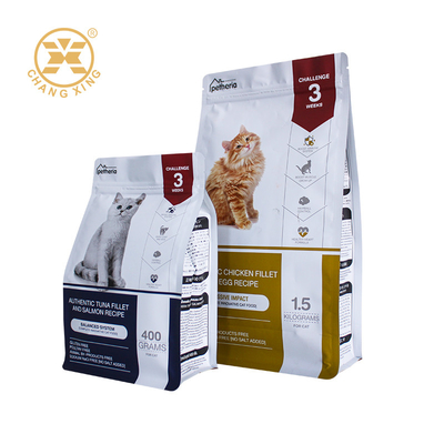 بطاقة طباعة مخصصة من طلاء مايلر عالية الجودة من نوع OEM 8 Side Seal Bag حزمة طعام حيوانات أليفة مربع أسفل حقيبة طعام حيوانات أليفة