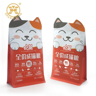 LDPE Dog Cat Pet Food Packaging Bag 5kg Box Bottom Zipper Pouch ثمانية ختم جانبي